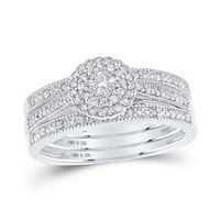 STERLING SILVER ROUND DIAMOND 3-PC BRIDAL WEDDING RING SET 1/4 CTTW