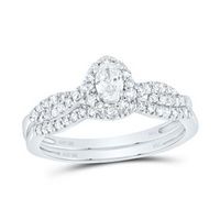 10K White Gold Oval Diamond Bridal Wedding Ring Set 1/2 Cttw (Certified)
