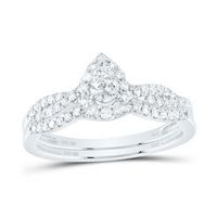 10K White Gold Pear Diamond Halo Bridal Wedding Ring Set 1/2 Cttw (Certified)