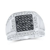 10k White Gold Round Black Diamond Square Ring 1-5/8 Cttw