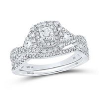 10K White Gold Round Diamond Halo Bridal Wedding Ring Set 3/4 Cttw