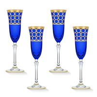 Lorren Home Trends Cobalt Blue Champagne Flutes with Gold Rings, Set of 4