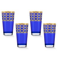 Lorren Home Trends Cobalt Blue High Ball with Gold Rings, Set of 4
