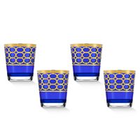 Lorren Home Trends Cobalt Blue Double Old Fashion with Gold Rings, Set of 4