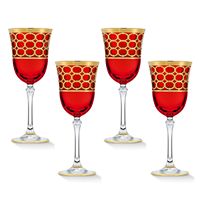 Lorren Home Trends Deep Red Colored Red Wine Goblet with Gold Rings, Set of 4