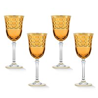Lorren Home Trends Amber Color White Wine Goblet with Gold Rings, Set of 4