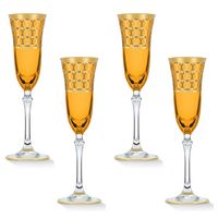 Lorren Home Trends Amber Color Champagne Flutes with Gold Rings, Set of 4
