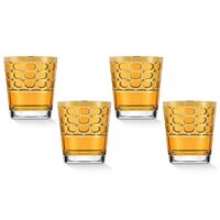 Lorren Home Trends Amber Color Double Old Fashion with Gold Rings, Set of 4