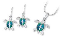 Sea Turtle with Lab Opal Pendant and Earring Set