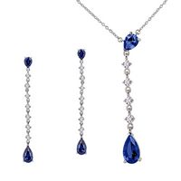 Silver Long Drop Necklace and Earrings Set with Tanzanite CZs