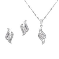 Silver Triple Bands with CZs Pendant and Earrings Set