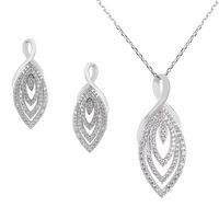 Silver Triple Marquise Shape Bands with CZs Pendant and Earrings Set