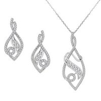 Silver CZs Marquise Loop with CZ Banner Pendant and Earrings Set