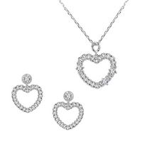 Silver Chain Link Heart with CZs Pendant and Earrings Set