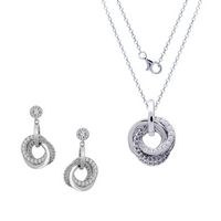 Silver Love Knot Dangle Pendant and Earrings Set