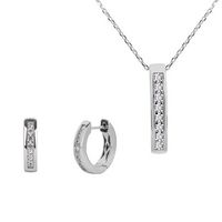 Silver Staright Bar with CZs Pendant and Earrings Set