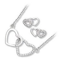 Plain and Clear CZ Double Heart Set