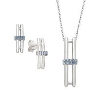 Silver Double Bar Plain High Polish Finish Pendant and Earring Set