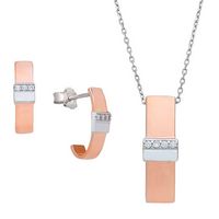 Silver Rose Gold-Plating Solid Bar Plain High Polish Finish Pendant and Earring Set