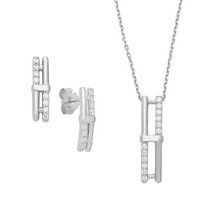 Silver Double Bar Pendant and Earring Set