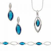 Silver Blue Topaz Color Marquise CZ Set