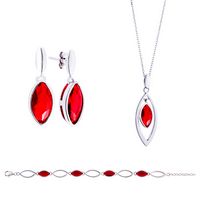 Silver Marquise Shape Ruby Color CZs Bracelet, Pendant and Post Earrings Set