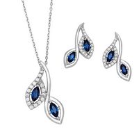 Silver Double Marquise Shape Sapphire Color CZ%27s and White CZ%27s Pendant and Earring Set