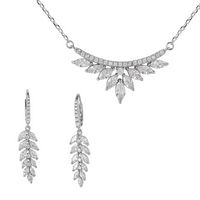 Silver Necklace and Earring Set Wisteria Flower Vine CZs