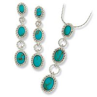 Silver Triple Dangle Oval Turquoise Set