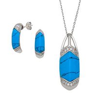 Silver Pendant and Earring Set with Synthetic Turquoise and CZs
