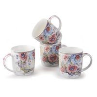 Set of 4 Mugs By Lorren Home Trends Blue Floral