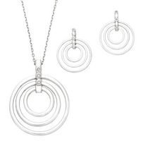 Silver Triple Concentric Circles Pendant and Earring Set