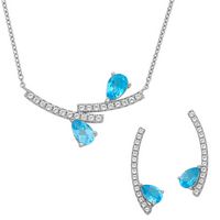 Silver Necklace and Earring Set with Pear Shape Swiss Blue Topaz and White Topaz Rounds