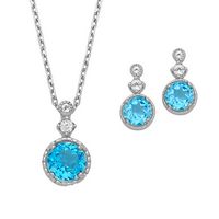 Silver Pendant and Earring Set with a Round Swiss Blue Topaz Center and White Topaz Accents