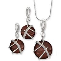 Silver Abstract Dangle Red Tiger Eye Set