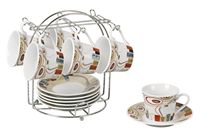 Set of 6 Espresso Cups On Metal Stand-Red/Grey