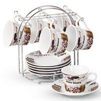 Set of 6 Espresso Cups On Metal Stand-Caf&#233; Story