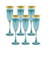 Blue Flutes Set of 6 with Gold Band