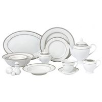 57 Piece Silver Border Porcelain Dinnerware Set-Service for 8-Ashley