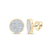 10kt Yellow Gold Mens Round Diamond Circle Cluster Stud Earrings 1/12 Cttw