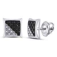 Sterling Silver Mens Round Black Color Enhanced Diamond Square Earrings 1/8 Cttw