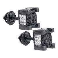 Sterling Silver Mens Round Black Color Enhanced Diamond 3D Square Cluster Earrings .02 Cttw