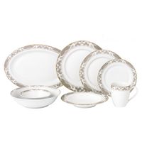 Lorren Home 50 Piece New Bone China Dinnerware Set Service for 8-Cashmere