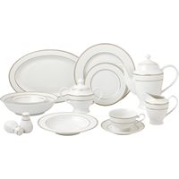 57 Piece Silver Dinnerware Set-New Bone China Service for 8 People