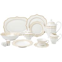 Lorren Home Trends 57 Piece Wavy Gold Mix and Match Bone China Service for 8