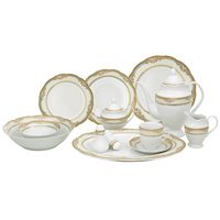 57 Piece Wavy Edge Gold Border Dinnerware, Service for 8.  By Lorren Home Trends