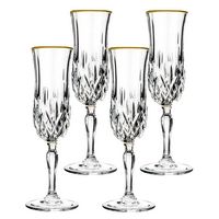 Opera Gold Collection Set of 6 Crystal Flute Glass with Gold Rim