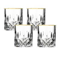 Opera Gold Collection Set of 6 Crystal Double Old Fashion Glass with Gold Rim