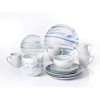 Lorren Home Trends 16 Piece Porcelain Blue Marble Set