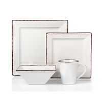 16 Piece Square Beaded Stoneware Dinnerware set by Lorren Home Trends, White